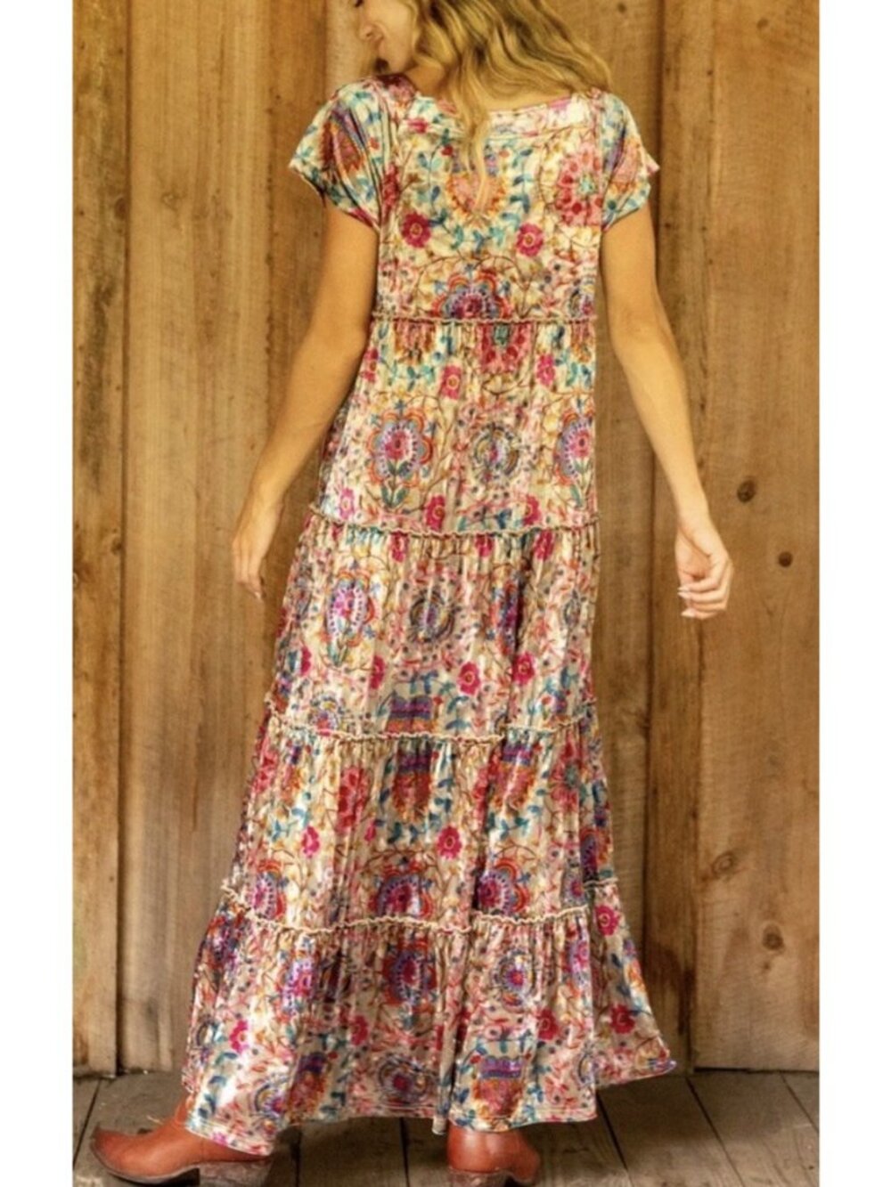 Natural Life Womens Berkley Dress Sz Large Floral Crushed Velvet Boho Maxi - Picture 5 of 7